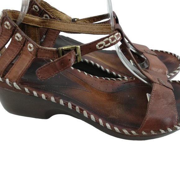 Ariat Shalimar Leather Open Toe Wedge T-Strap Sandals Size 10 Brown Stud Comfort - Picture 5 of 16